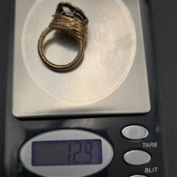 Size 7 Gold Plated Over Sterling Silver Wire Rough Garnet Stone Ring A6508 - Picture 8 of 8